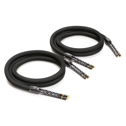 ViaBlue SC-6 AIR Lautsprecherkabel Single-Wire-Paar mit T8 Kabelschuhen, Geflechtschlauch Black, Paaransicht