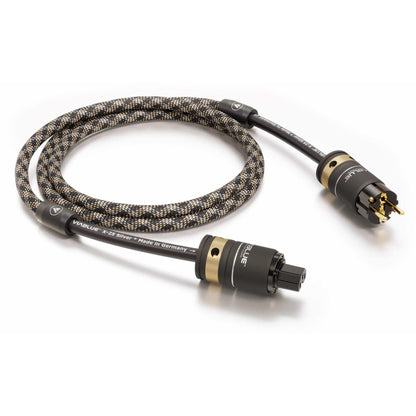 ViaBlue X-25 Netzkabel 2,5 mm² mit T6s Schuko-Stecker und IEC C15, Geflechtschlauch Cobra, Produktansicht