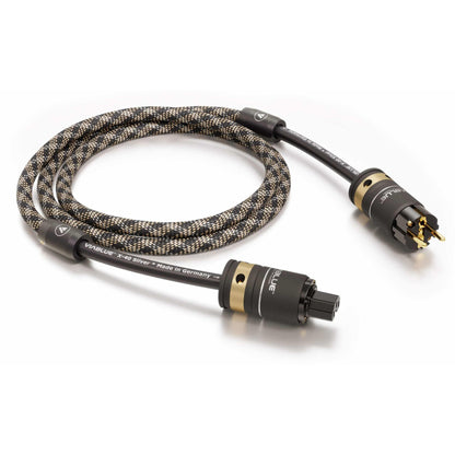 ViaBlue X-40 Netzkabel 4,0 mm² mit T6s Schuko-Stecker und IEC C15, Geflechtschlauch Cobra, Produktansicht