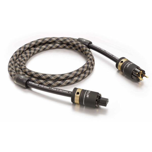 ViaBlue X-60 Netzkabel 6,0 mm² mit T6s Schuko-Stecker und IEC C15, Geflechtschlauch Cobra, Produktansicht