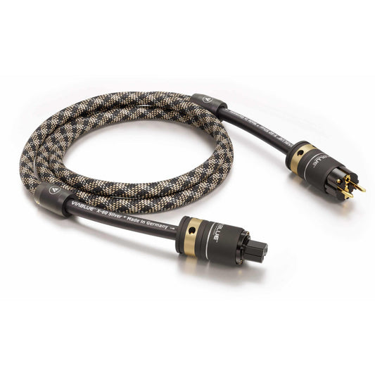 ViaBlue X-60 Netzkabel 6,0 mm² mit T6s Schuko-Stecker und IEC C15, Geflechtschlauch Cobra, Produktansicht