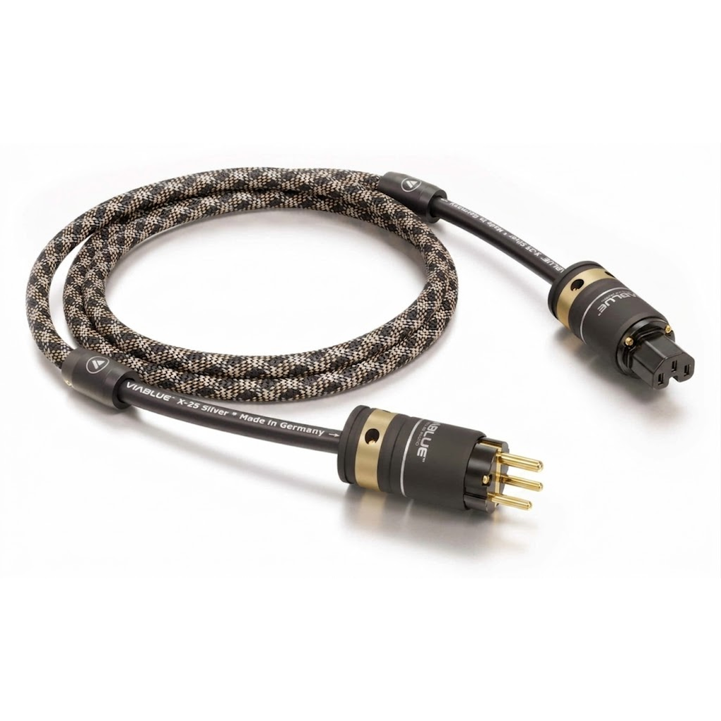 ViaBlue X-60 Netzkabel mit Schweizer T12-Stecker und IEC C15, Geflechtschlauch Cobra, Produktansicht