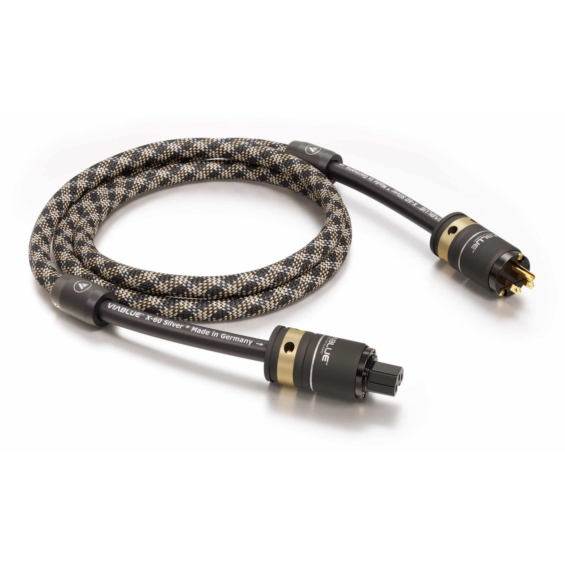 ViaBlue X-60 Netzkabel 6,0 mm² mit T6s US-Netzstecker und IEC C15, Geflechtschlauch Cobra, Produktansicht