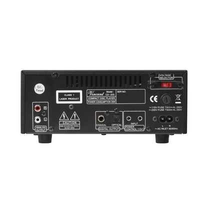 Vincent CD-200 CD-Player Rückansicht mit Cinch-Analogausgang und Digitalausgängen