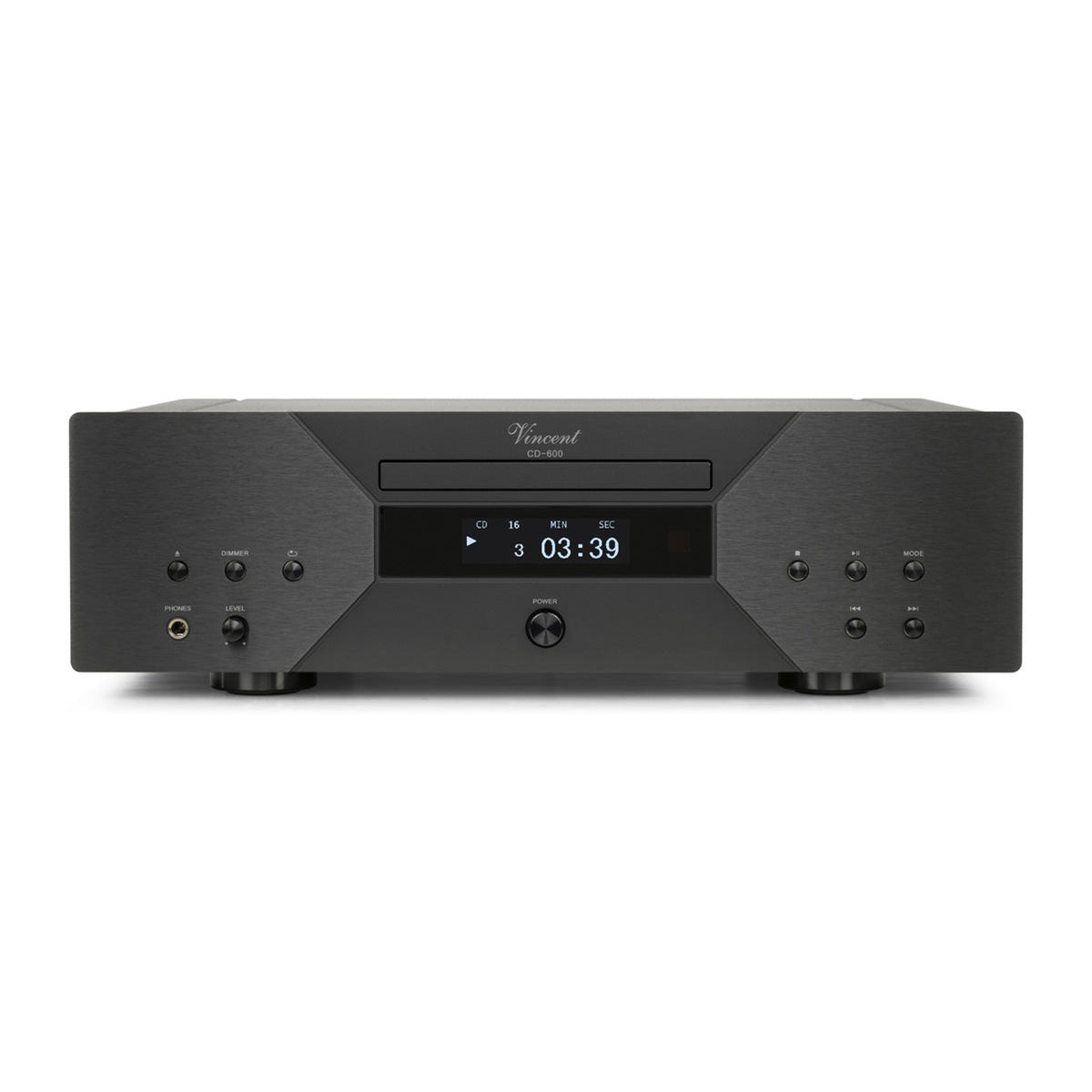 Vincent CD-600 CD-Player mit D/A-Wandler schwarz Frontansicht mit Display und Schublade