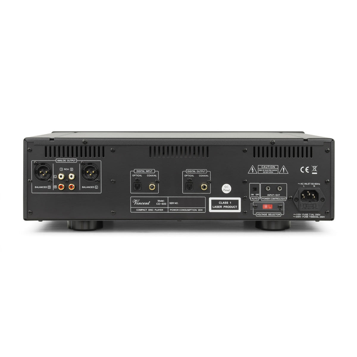 Vincent CD-600 CD-Player mit D/A-Wandler Rückansicht mit XLR-, Cinch- und Digitalanschlüssen