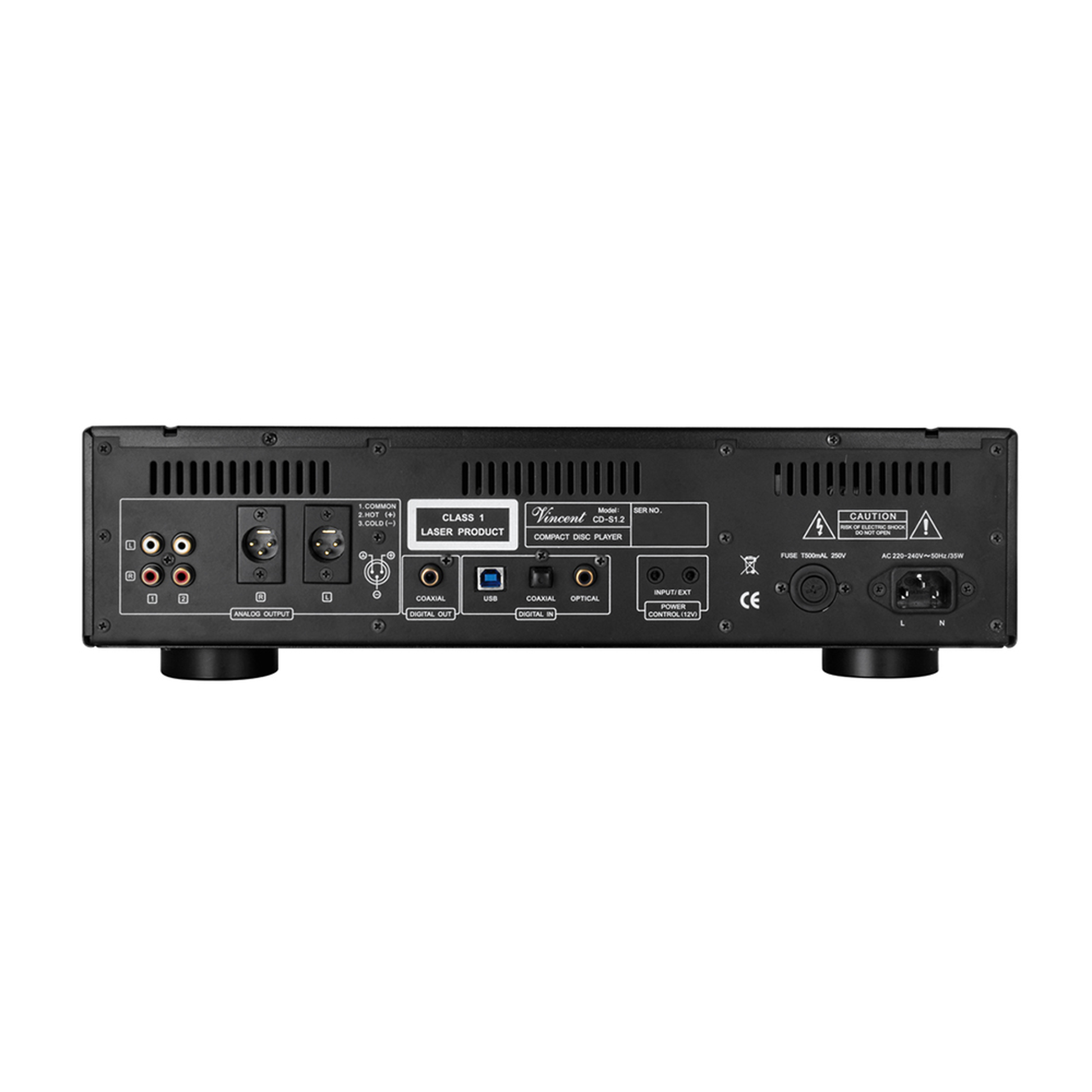 Vincent CD-S1.2 Röhren-CD-Player Rückansicht mit XLR-, Cinch- und Digitalausgängen