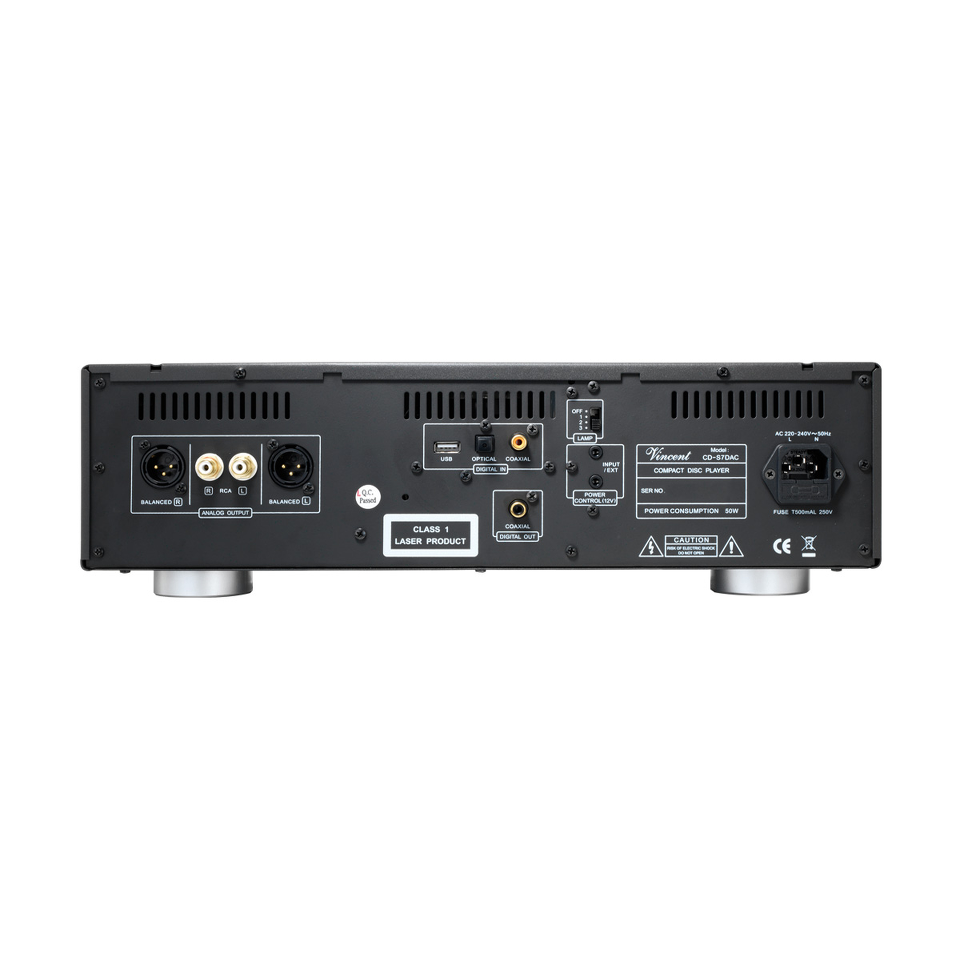 Vincent CD-S7 DAC Röhren-CD-Player Rückansicht mit XLR- und Cinch-Ausgängen