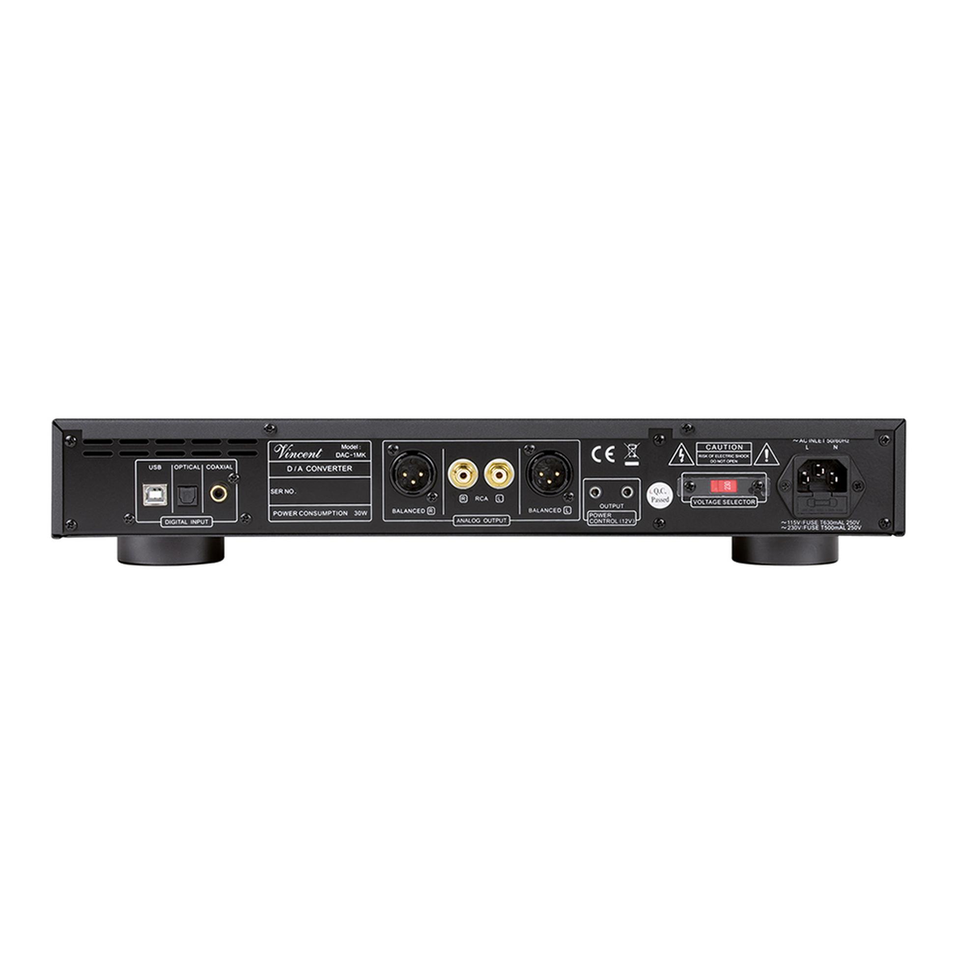 Vincent DAC-1 MK D/A-Wandler Rückansicht mit Digitaleingängen und XLR-Ausgängen