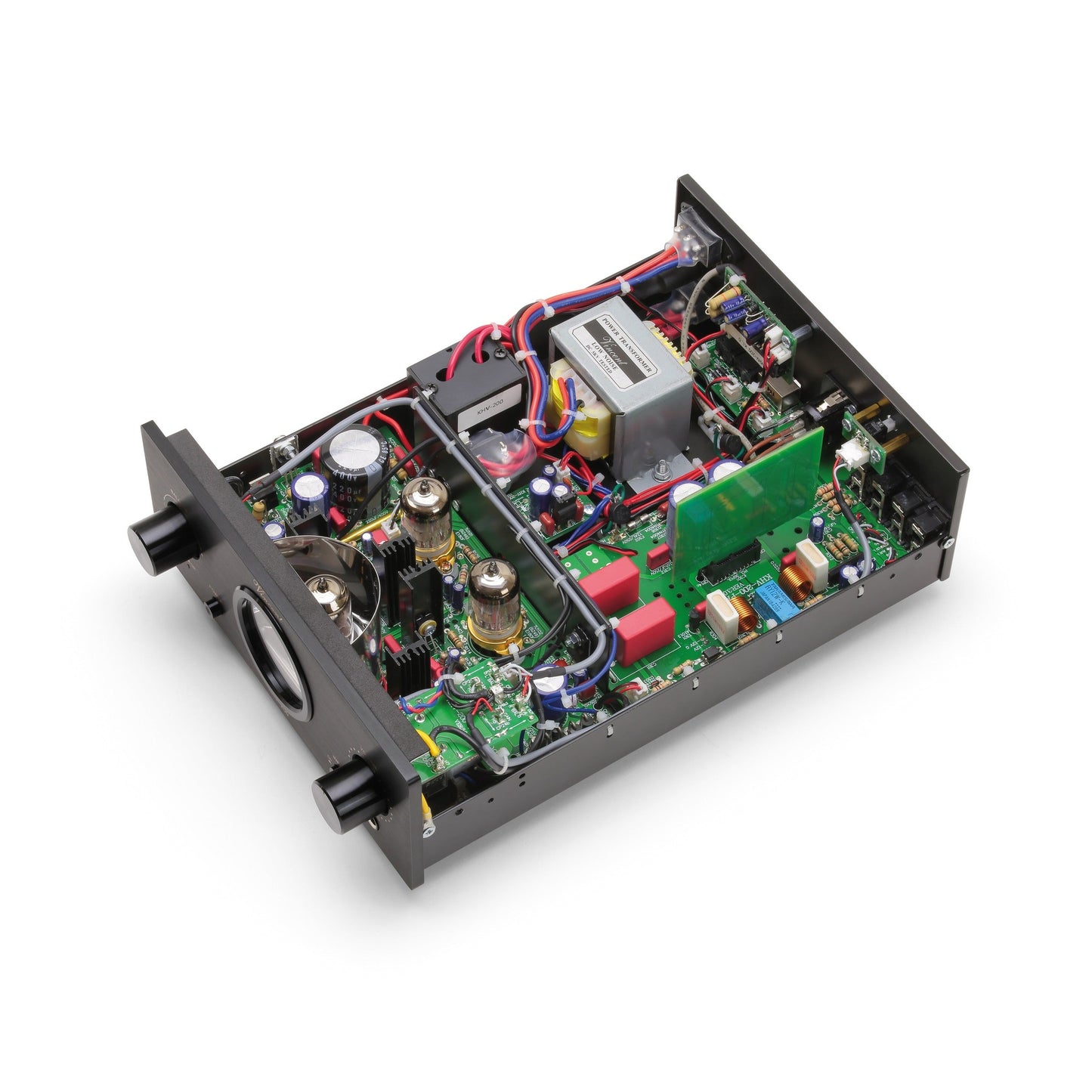 Vincent KHV-200 Hybrid-Kopfhörerverstärker Detailansicht geöffnetes Gehäuse mit Ringkerntrafo