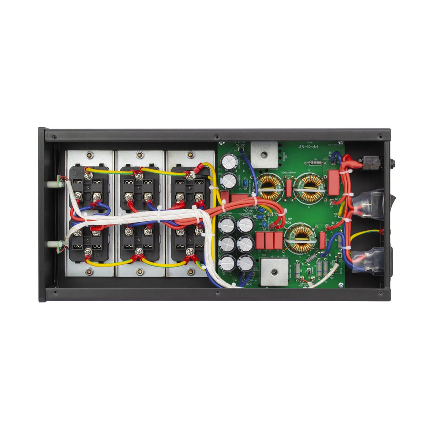 Vincent PF-3 EMI-Netzfilter mit DC-Blocker Detailansicht geöffnetes Gehäuse mit Filtermodulen