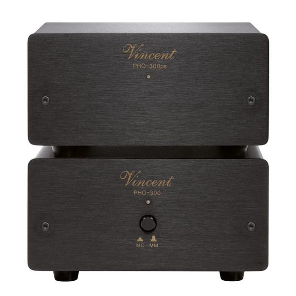 Vincent PHO-300 Phono-Vorverstärker schwarz Frontansicht mit Netzteil PHO-300ps