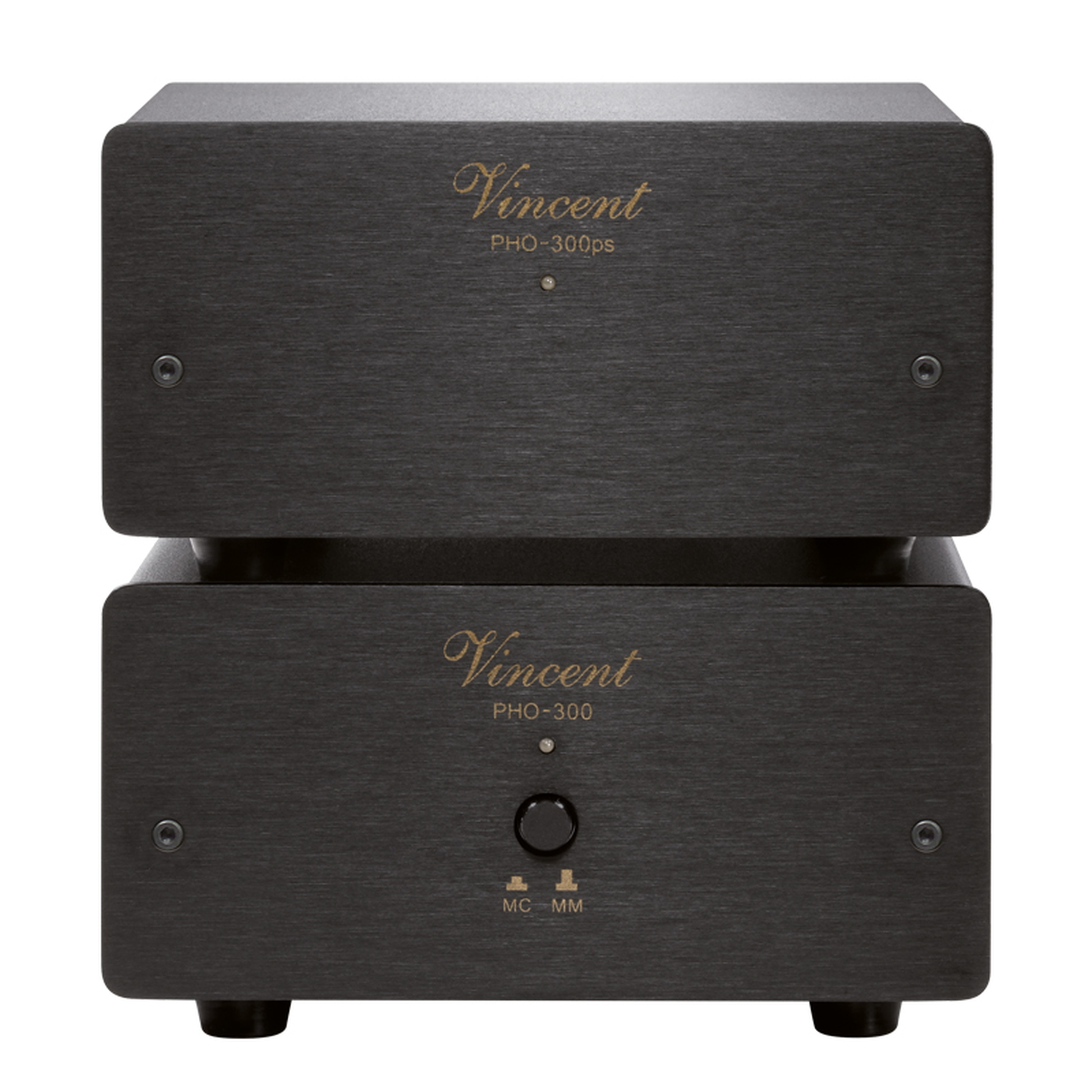 Vincent PHO-300 Phono-Vorverstärker schwarz Frontansicht mit Netzteil PHO-300ps