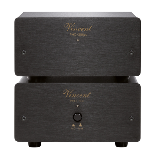 Vincent PHO-300 Phono-Vorverstärker schwarz Frontansicht mit Netzteil PHO-300ps