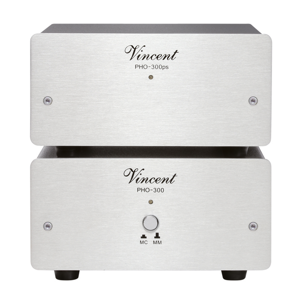Vincent PHO-300 Phono-Vorverstärker silber Frontansicht mit Netzteil PHO-300ps