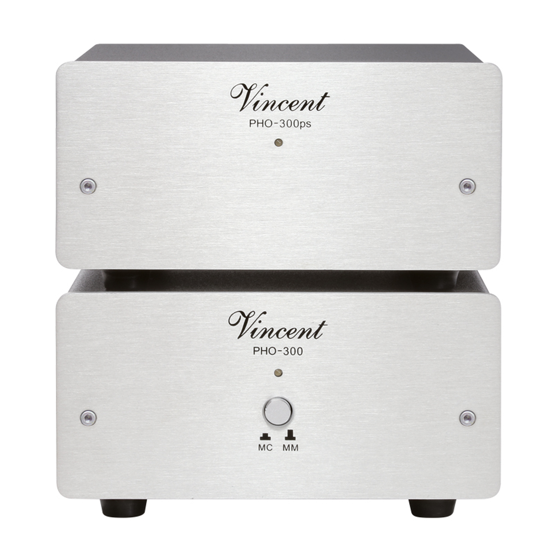 Vincent PHO-300 Phono-Vorverstärker silber Frontansicht mit Netzteil PHO-300ps
