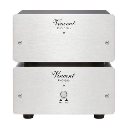 Vincent PHO-300 Phono-Vorverstärker silber Frontansicht mit Netzteil PHO-300ps