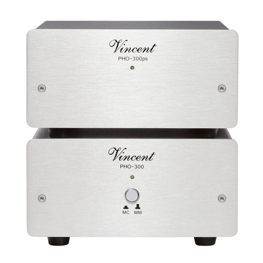 Vincent PHO-300 Phono-Vorverstärker silber Frontansicht mit Netzteil PHO-300ps