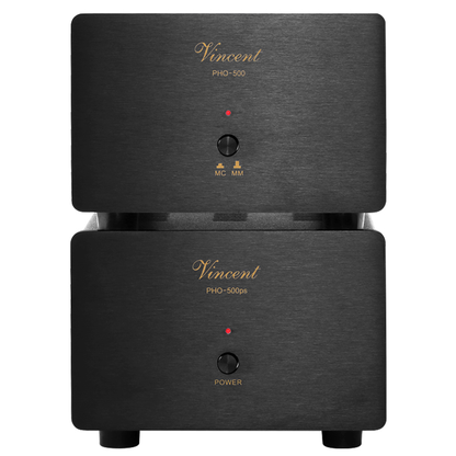 Vincent PHO-500 Phono-Vorverstärker mit USB schwarz Frontansicht mit Netzteil PHO-500ps