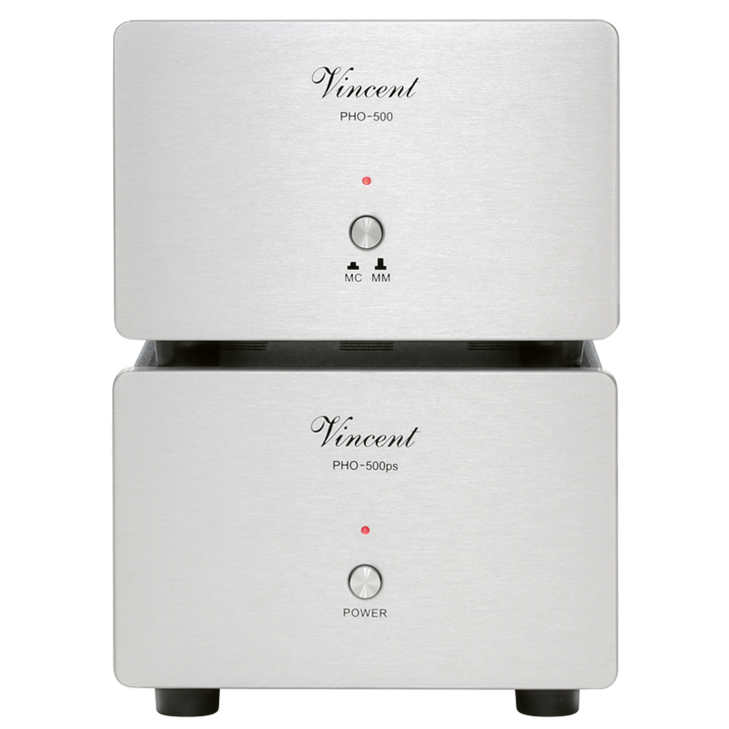 Vincent PHO-500 Phono-Vorverstärker mit USB silber Frontansicht mit Netzteil PHO-500ps