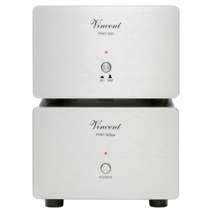 Vincent PHO-500 Phono-Vorverstärker mit USB silber Frontansicht mit Netzteil PHO-500ps