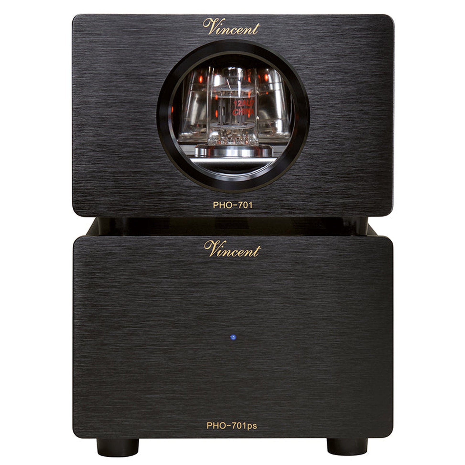 Vincent PHO-701 Röhren-Phono-Vorverstärker schwarz Frontansicht mit Netzteil PHO-701ps