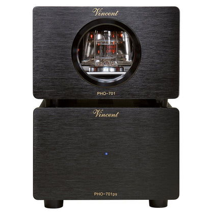 Vincent PHO-701 Röhren-Phono-Vorverstärker schwarz Frontansicht mit Netzteil PHO-701ps