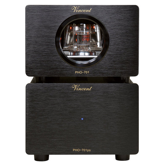 Vincent PHO-701 Röhren-Phono-Vorverstärker schwarz Frontansicht mit Netzteil PHO-701ps
