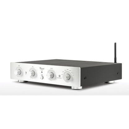 Vincent SA-32 AE Hybrid-Vorverstärker silber Schrägansicht mit Bluetooth-Antenne