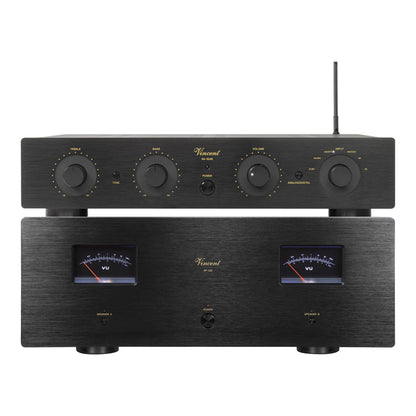 Vincent SA-32 AE + SP-332 Hi-Fi-Set schwarz Frontansicht von Vorverstärker und Endstufe