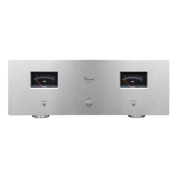 Vincent SP-332 Hybrid-Stereo-Endstufe silber Frontansicht mit VU-Metern