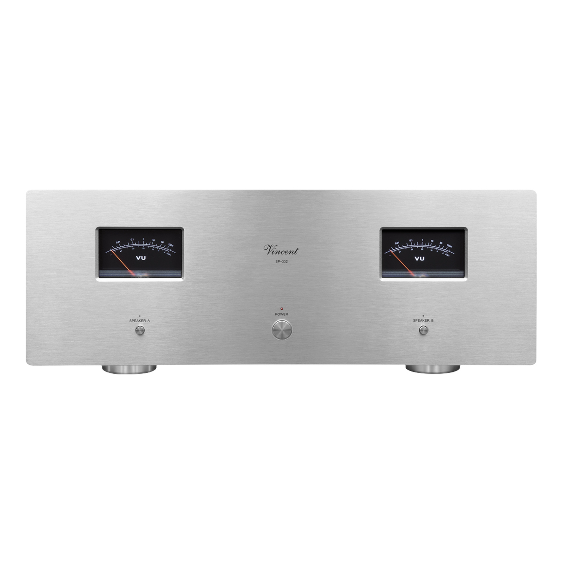 Vincent SP-332 Hybrid-Stereo-Endstufe silber Frontansicht mit VU-Metern