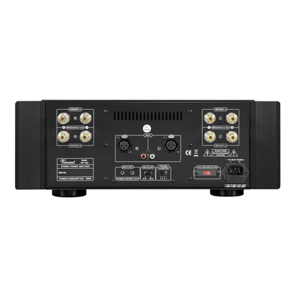 Vincent SP-332 Hybrid-Stereo-Endstufe Rückansicht mit zwei Lautsprecherpaaren und Cinch-Eingang