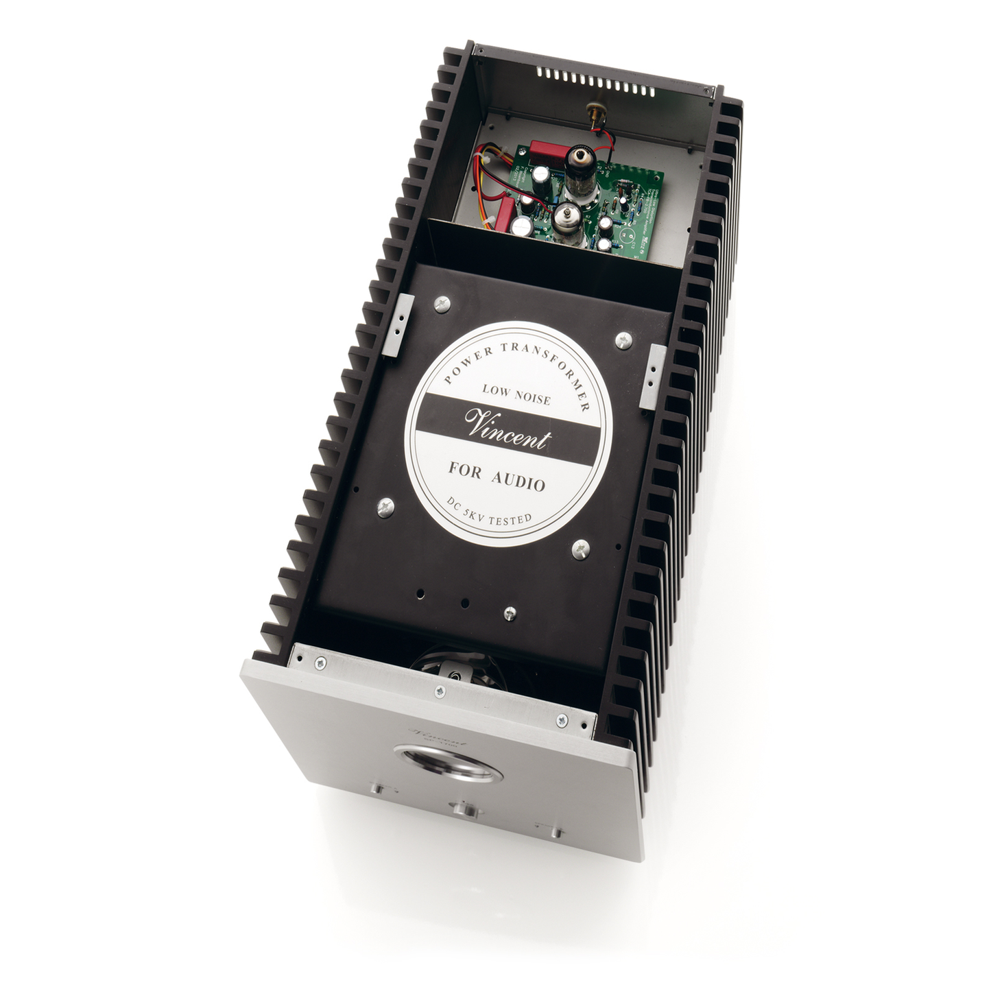 Vincent SP-T700 Hybrid-Mono-Endstufe Detailansicht Innenaufbau mit Netztransformator