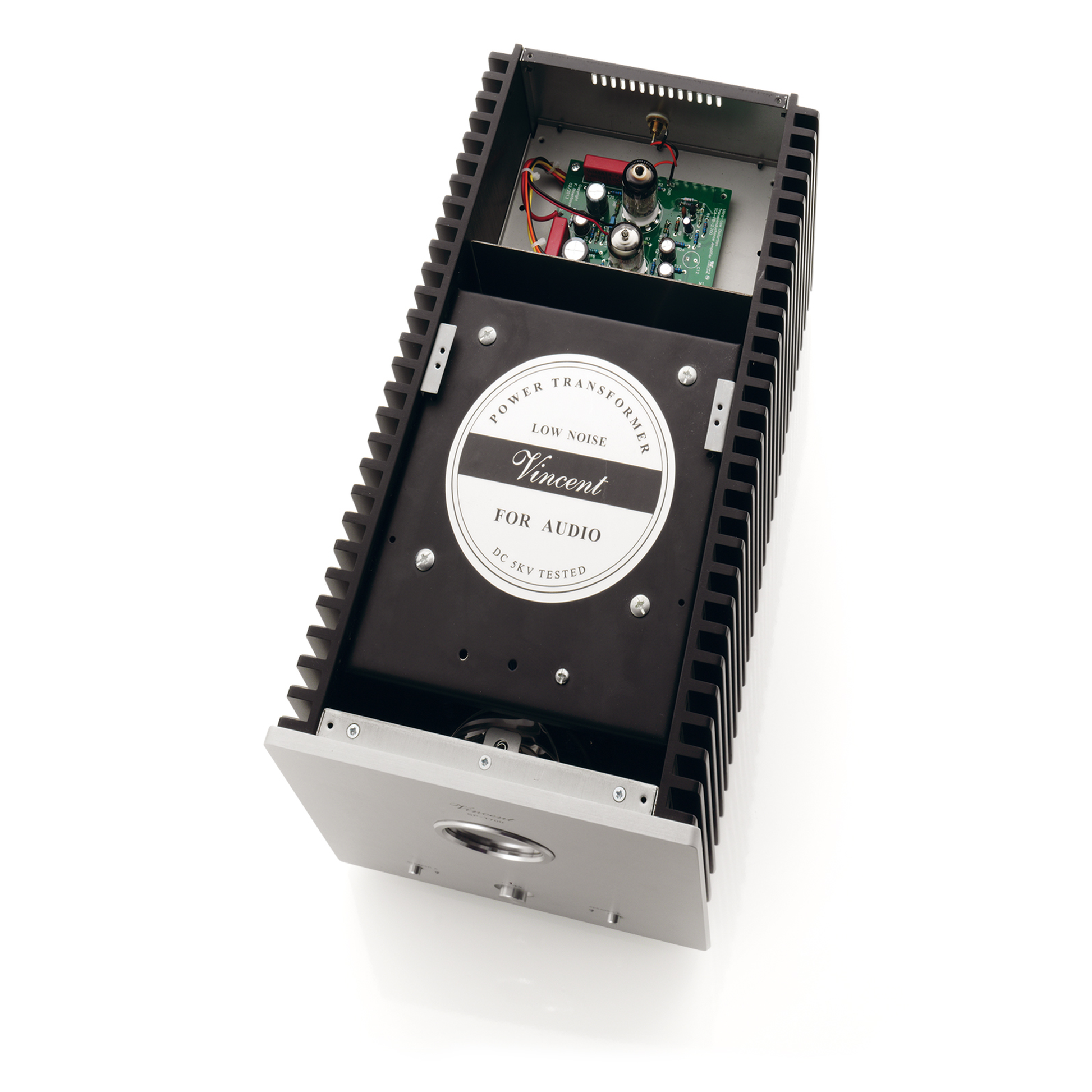 Vincent SP-T700 Hybrid-Mono-Endstufe Detailansicht geöffnetes Gehäuse mit Kühlkörpern