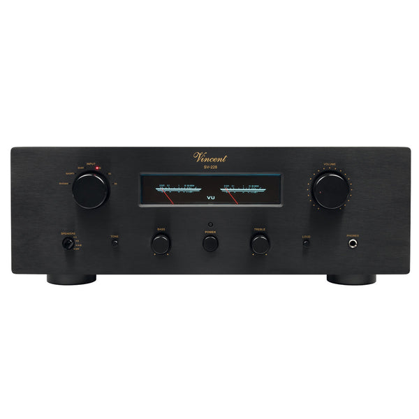 Vincent SV-228 VU Hybrid-Vollverstärker schwarz Frontansicht mit VU-Meter