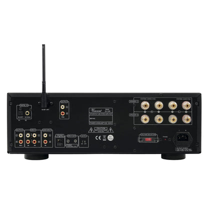 Vincent SV-228 VU Hybrid-Vollverstärker Rückansicht mit zwei Lautsprecherpaaren und Digitaleingang