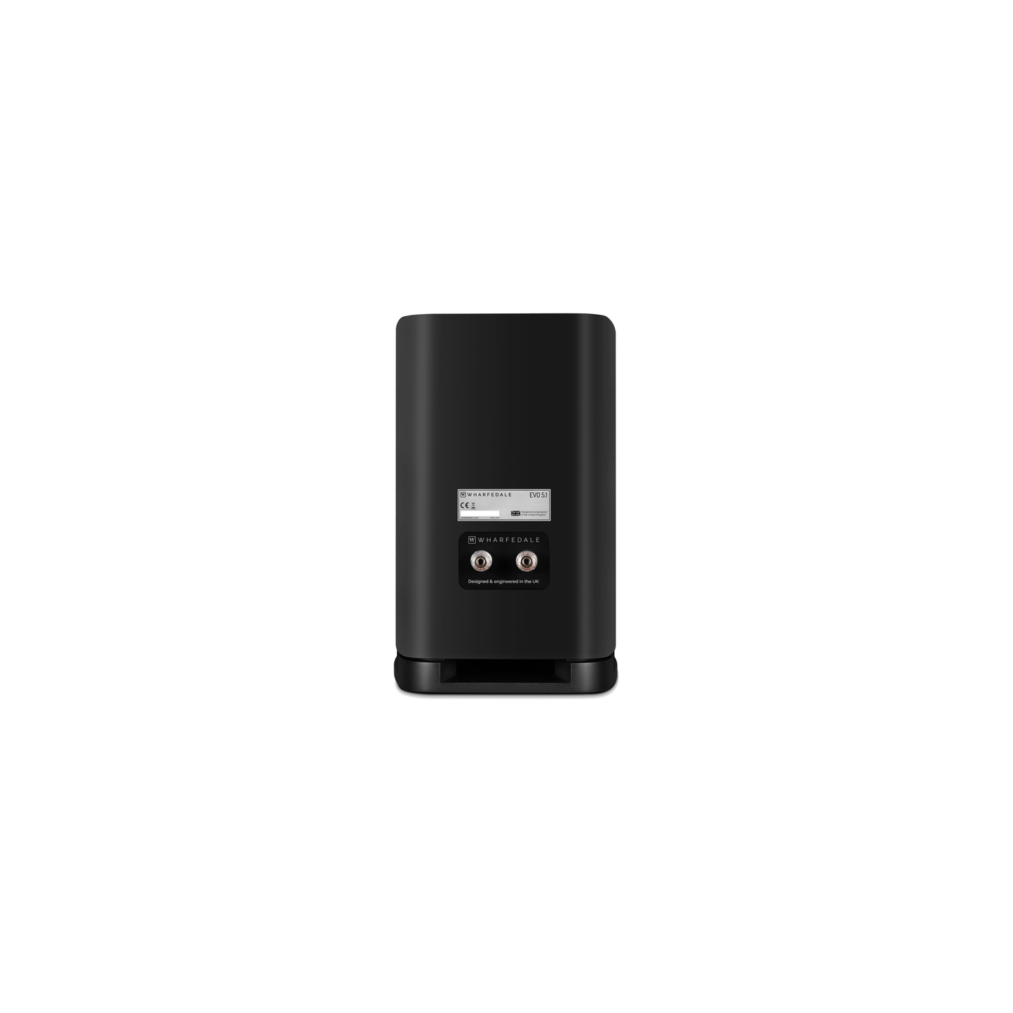 Wharfedale EVO 5.1 Regallautsprecher Schwarz matt Rückansicht mit Anschlussfeld
