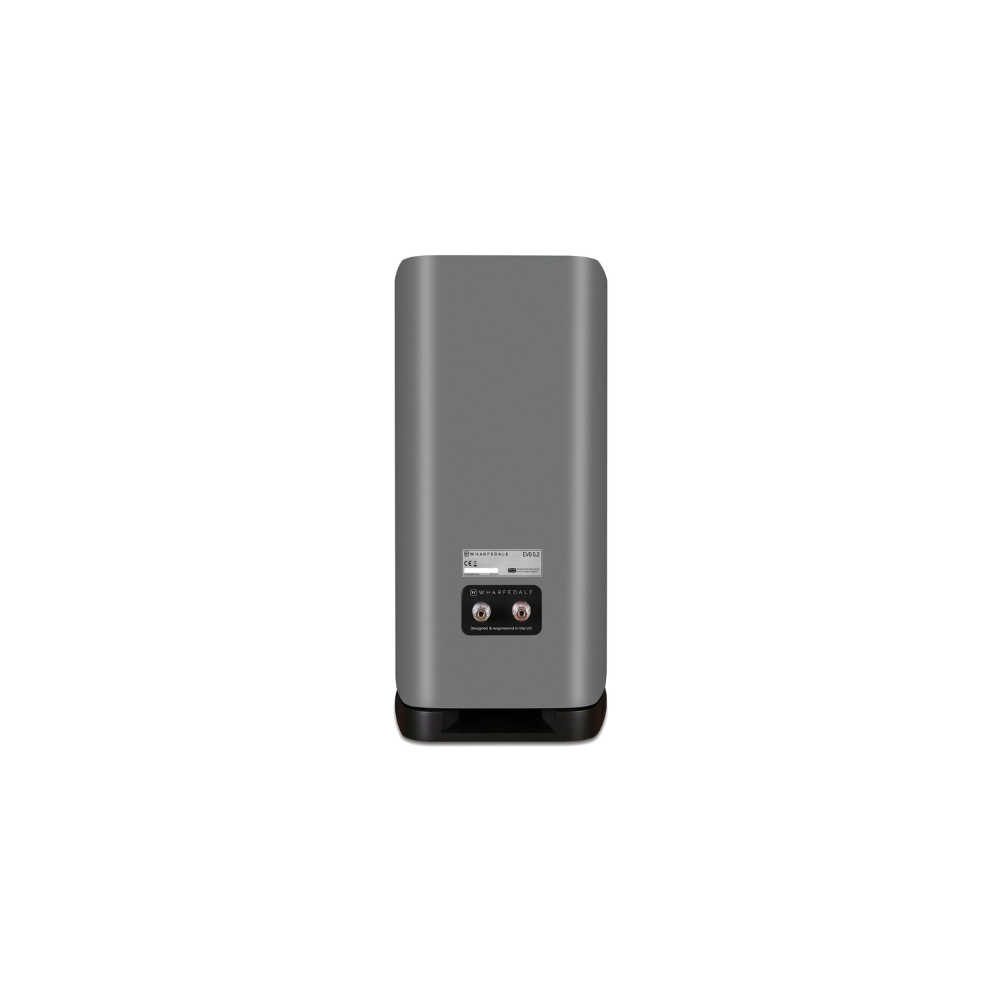 Wharfedale EVO 5.2 Regallautsprecher Lunar Grey matt Rückansicht mit Anschlussfeld