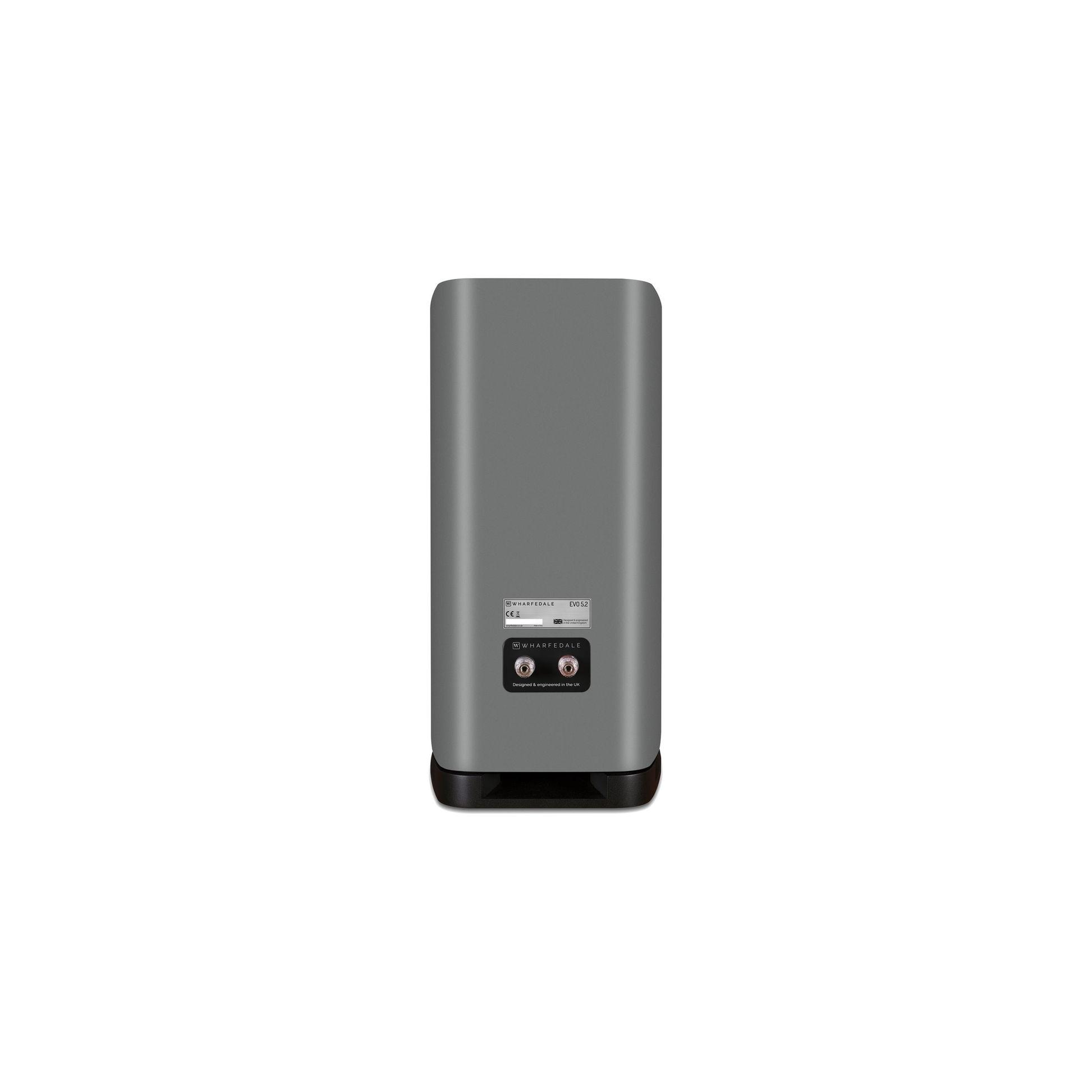 Wharfedale EVO 5.2 Regallautsprecher Lunar Grey matt Rückansicht mit Anschlussfeld