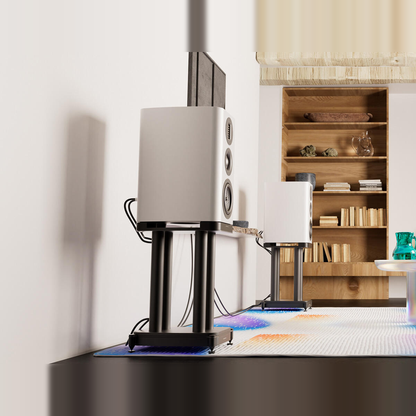 Wharfedale EVO 5.2 Regallautsprecher Weiss matt Lifestyle im Wohnraum mit Plattenregal