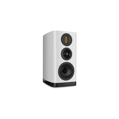 Wharfedale EVO 5.2 Regallautsprecher Weiss matt Schrägansicht von der Gegenseite