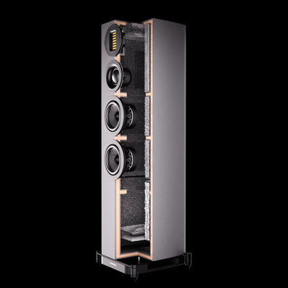 Wharfedale EVO 5.3 Standlautsprecher Lunar Grey matt Querschnitt des Gehäuses mit Bedämpfung und Versteifungen
