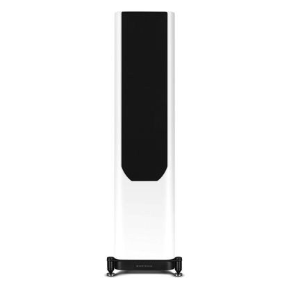 Wharfedale EVO 5.3 Standlautsprecher Weiss matt Frontansicht mit Abdeckung