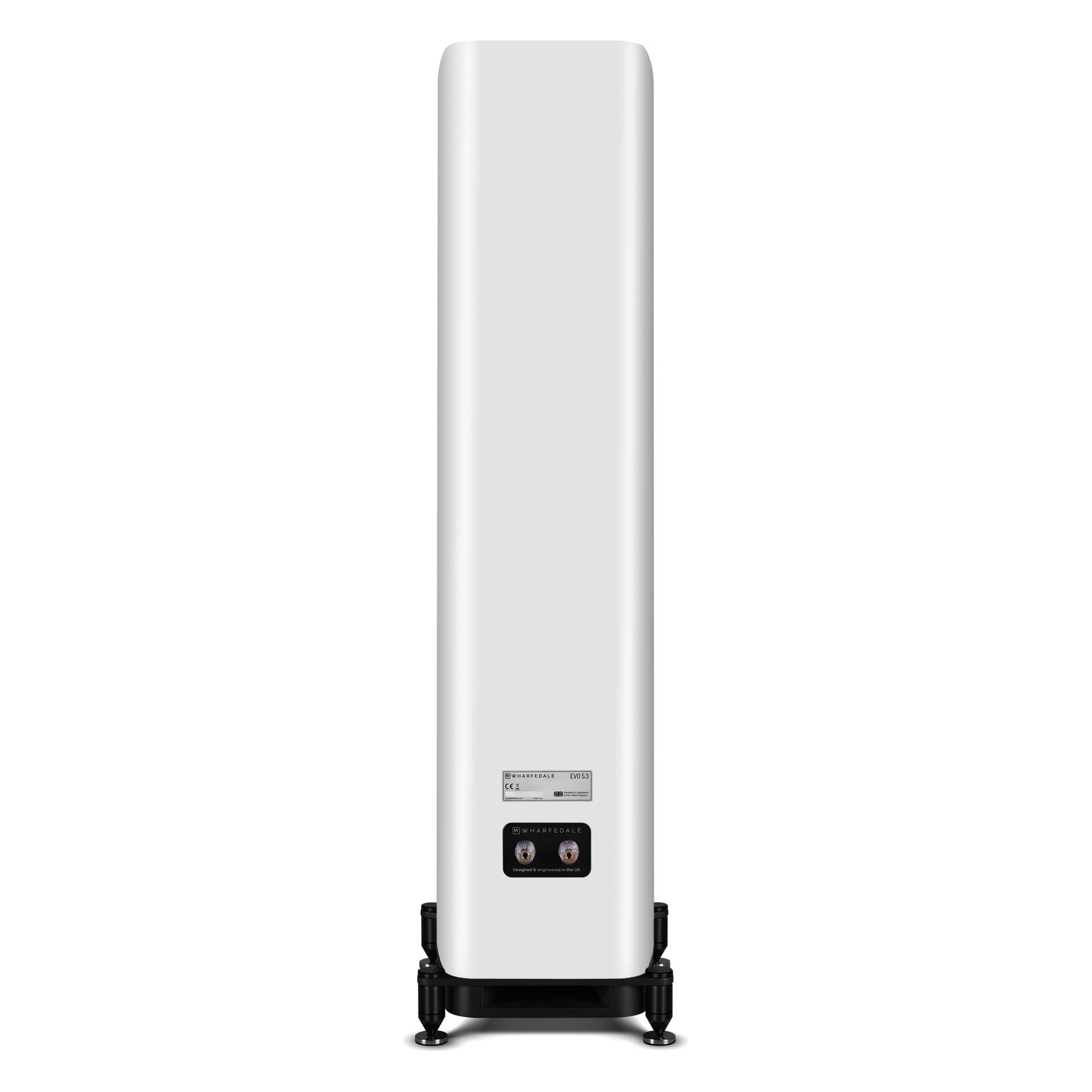 Wharfedale EVO 5.3 Standlautsprecher Weiss matt Rückansicht mit Anschlussfeld