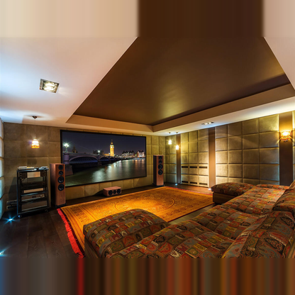 Wharfedale EVO 5.4 Standlautsprecher Nussbaum Lifestyle im Heimkino mit Beamerbild