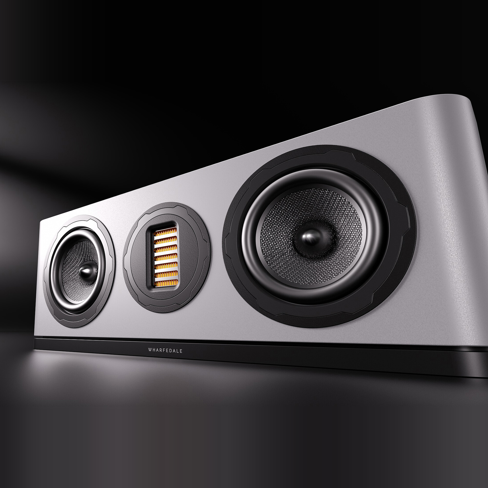 Wharfedale EVO 5.C Center-Lautsprecher Lunar Grey matt Detailansicht Treiber und Gehäuseoberfläche