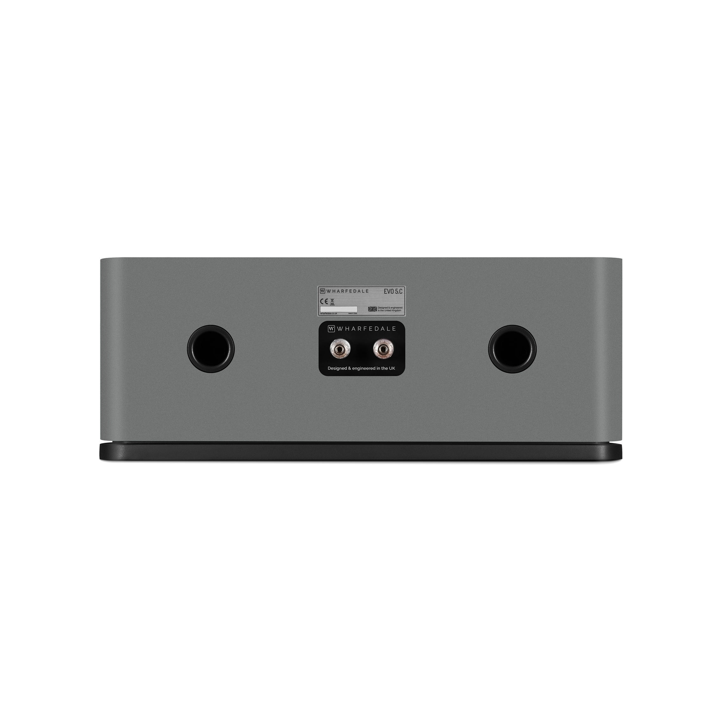 Wharfedale EVO 5.C Center-Lautsprecher Lunar Grey matt Rückansicht mit Bassreflexöffnungen und Anschlussfeld