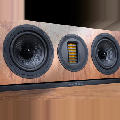 Wharfedale EVO 5.C Center-Lautsprecher Nussbaum Detailansicht Treiber und Gehäusefurnier