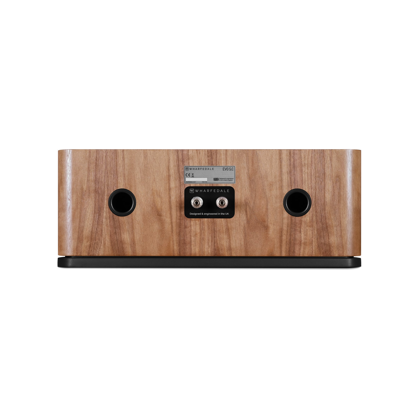 Wharfedale EVO 5.C Center-Lautsprecher Nussbaum Rückansicht mit Bassreflexöffnungen und Anschlussfeld